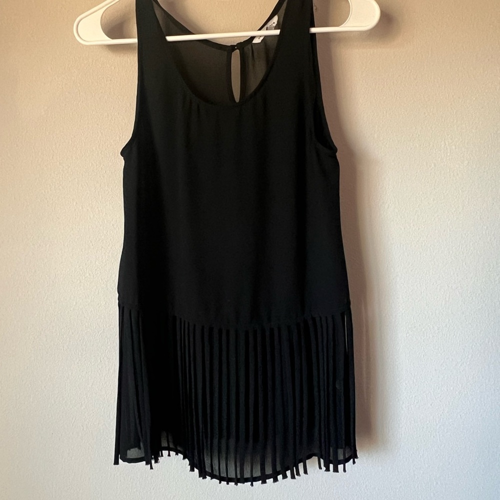 Black Sheer Fringe Top Y2K Boho Festival Size S